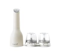 FinaMill Juego de molinillo de sal y pimienta que funciona con pilas, ajustable, luz LED, molienda de cerámica, 2 cápsulas ProPlus de cambio rápido