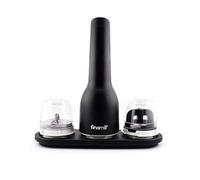 FinaMill Juego de regalo de molinillo de pimienta recargable por USB y molinillo de especias | Incluye 2 cápsulas PRO Plus de cambio rápido, 1 cápsula Max y bandeja de trío negra | Elementos de