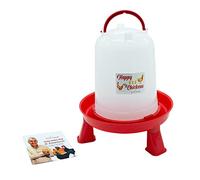 FINCA CASAREJO Bebedero para Gallinas con Patas - Bebedero sifónico Happy Chickens - Plástico Resistente para conservar el Agua en Buen Estado - Incluye Guía de Alimentación de Las Aves (10 litros)