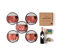 Finca Jarallana - Cesta Gourmet de Jamón Ibérico Loncheado, 1 Lata de Foie, Cuña Queso de Oveja y 1 Botella de Vino - Lote Especial Ideal para Regalo