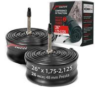 Fincci Cámara bicicleta 26 Pulgadas - Par de cámaras bicicleta carretera 26x1.75x1.95x2.0x2,1 Cámaras de Aire Presta Válvula Interior 48mm para MTB Montaña Bici, Paquete de 2 componentes para ciclismo