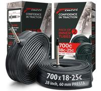 Fincci Cámara Bicicleta Carretera 700c x 18 x 20 x 23c x 25c - Pack de Cámaras 28 pulgados con de Aire Presta Válvula 60 mm para Bicicletas Eléctricas, Estáticas, Gravel y Plegable - Pack de 2