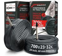 Fincci Cámara Bicicleta Carretera 700c x 23c x 25c x 28c x 30c x 32c - Pack de Cámaras 28 pulgados con de Aire Presta Válvula 60 mm para Bicicletas Eléctricas, Estáticas, Gravel y Plegable - Pack de 2