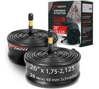 Fincci Pack 2 Cámaras Bicicleta 26 Pulgadas 26x1.75-2.125 Válvula Schrader 48mm Compatibles MTB, Bicicletas Eléctricas, Estáticas, Montaña y Carretera para Montaje Fácil y Resistencia Anti-Pinchazos