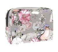 Finch Bird Butterfly on Pink White Rose - Neceser de viaje para mujer, bolsa de aseo grande de PVC para maquillaje, práctica bolsa organizadora con cremallera, multicolor, 18.5x7.5x13cm/7.3x3x5.1in,