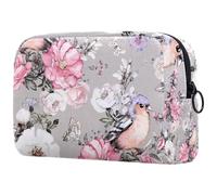 Finch Bird Butterfly on Pink White Rose - Neceser de viaje para mujer, neceser de viaje, bolsa organizadora de maquillaje con cremallera, multicolor, 18.5x7.5x13cm/7.3x3x5.1in, Neceser
