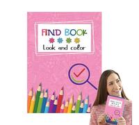 Find Book Look and Color - Páginas para colorear para niños y adolescentes con personajes de dibujos animados, juguete de color compacto para niñas en casa en la biblioteca de vacaciones