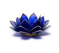 Find Something Different Indigo Chakra 6 Concha de capiz Loto portavelas para Velas de té Soporte, bambú, Multicolor