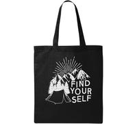 Find Your Self Mountain Camp - Bolsa de algodón ecológico natural, color negro, Black, Talla única