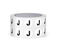 FINDAT Letra J Dot Pegatinas de vinilo autoadhesivas, 13 mm, impermeables, letras mayúsculas, alfabeto, redondas, etiquetas para almacenes, escuelas, fábricas, comercios, 1000 unidades