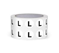 FINDAT Letra L Dot Pegatinas de vinilo autoadhesivas, 13 mm, impermeables, letras mayúsculas, alfabeto, redondas, etiquetas para almacenes, escuelas, fábricas, comercios, 1000 unidades