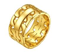 FindChic 11.5mm Banda Anillo Grande Eslabones Trenzados Acero Oro Pinky Ring