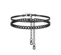 FindChic 2 Piezas Tobillera Pulsera Mujer de Acero Inoxidable cadena Negra Cubana/Serpiente Regalos Mujer/Niña para verano y playa, ajustable 22+5cm