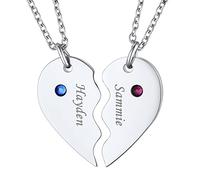 FindChic 2Pcs Colgante Corazón Rompecabezas Personalizado Collar con Piedra de Nacimiento Collar de Acero Inoxidable Plateado