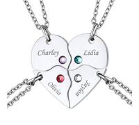 FindChic 4Pcs Collar Colgante de Rompecabezas Corazón con Piedra Nacimiento Collar Acero Inoxidable Personalizado Plateado