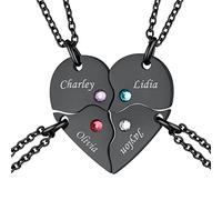 FindChic 4Pcs Personalizado Collar con Dije de Rompecabezas Corazón Collar de Acero Inoxidable Negro con Piedra Nacimiento