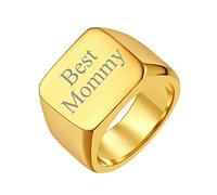 FindChic Anillo Oro Grande Sello Hombre, Anillo Liso Cuadrado Hip Hop Rock