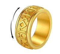 FindChic Anillos Antiestrés HombreSpinner de Acero Inoxidable Runas Vikingas Letras Nórdicas Anillo Anti Estrés Color Chapado en Oro 18K Talla 32,5 Regalos para Hombre