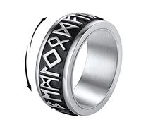 FindChic Anillos Hombre Antiestrés Spinner de Acero Inoxidable Runas Vikingas Letras Nórdicas Anillo Anti Estrés Color Plata Talla 14,5 Regalos para Hombre
