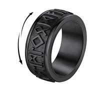 FindChic Anillos Hombre Antiestrés Spinner de Acero Inoxidable Runas Vikingas Letras Nórdicas Anillo Anti Estrés Color negro Talla 14,5 Regalos para Hombre