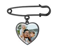 FindChic Broche con Foto Personalizada Corazón Broche Mujer para Ramo Novia Broches para Mantillas Negro
