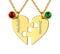 FindChic Colgante Corazón de Rompecabezas 2Pcs con Pidras Nacimiento Collar de Acero Inoxidable Dorado Personalizado