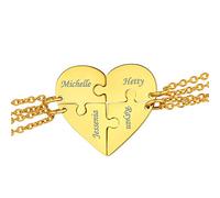FindChic Colgante de Corazón de Rompecabezas 4Pcs Collar de Acero Inoxidable Dorado Personalizado