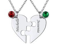 FindChic Colgante de Corazón Rompecabezas 2Pcs con Pidras de Nacimiento Collar Personalizado de Acero Inoxidable Plateado