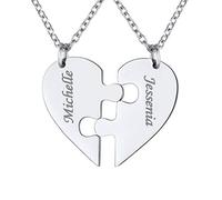 FindChic Collar Corazón de Rompecabezas 2Pcs Colgante Personalizado Acero Inoxidable Plateado