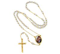 FindChic Collar Cruz Rosario Católico Medalla para Mujer Foto Personalizado Grabado Collares con Cristal Blanco Cadena 66cm+16cm Collar Hombre Colgante Cristiana de Cruz para Navidad