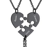 FindChic Collar de Acero Inoxidable Negro 3Pcs Collar con Dije de Rompecabezas de Corazón Personalizado