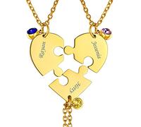 FindChic Collar de Rompecabezas Corazón Dorado 3Pcs con Piedra Nacimiento Acero Inoxidable Colgante Personalizado Grabado