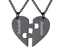 FindChic Joyería de Rompecabezas de Corazón 2Pcs de Acero Inoxidable Collar Personalizable Negro