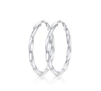 FindChic Pendientes Aro Mujer Hipoalergénico de Acero Inoxidable Aretes Plateados Redondos Retorcidos Diámetro 80mm