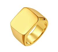 FindChic Signet Ring 16mm Ancho Anillo Grande Sello Cuadrado para Hombres, Dorado