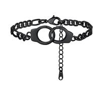 FindChic Tobilleras Esposas Tobillera Pulsera Negra de Acero Inoxidable con Cadena Fígaro 22cm+5cm