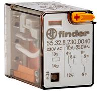 Finder serie 55 - Rele industrial 230vac pulsador +indicador 2 contactos 10a
