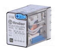 Finder serie 55 - Rele industrial 24vdc 4 contactos pulsador +led+diodo+ indicador