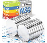 FINDMAG Imanes de disco de neodimio fuertes N52 con adhesivo de doble cara, potentes imanes permanentes de tierras raras, nevera, bricolaje, edificio, científico, manualidades, imanes de oficina, 1.26 pulgadas de profundidad x 1/8 pulgadas de alto, paquete de 16 unidades
