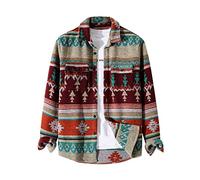 FindThy, Camisa de franela cepillada para hombre, estampado étnico azteca, con botones, solapa tribal, Medium