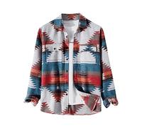 FindThy, Camisa de Franela cepillada para Hombre, Estampado étnico Azteca, con Botones, Solapa Tribal, Rojo (01 Red), X-Large
