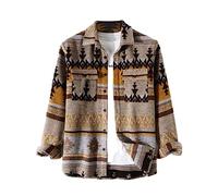 FindThy Camisas de franela cepillada para hombre étnico azteca estampado abotonada solapa tribal chaqueta chaqueta, 01 caqui, XS