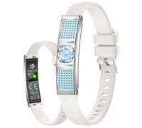 findtime Pulsera de fitness para mujer con ribete de cristal, pulsera inteligente, estrecha, 24 horas, frecuencia cardíaca, ciclo de sueño, podómetro, pulsera inteligente con correa de silicona