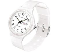 findtime Reloj analógico de pulsera educativa para niños, niño, niña, fácil de aprender a leer la hora con retroiluminación LED, Blanco, correa