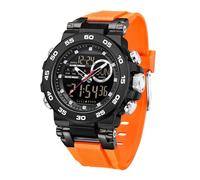findtime Reloj de pulsera digital para hombre, deportivo, impermeable, militar, con pantalla LED, pantalla analógica y digital, Silicona Naranja, Correa
