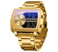 findtime Reloj de pulsera para hombre, rectangular, retro, lujoso, digital, analógico, cuarzo, clásico, informal, tres zonas horarias, resistente al agua, luminoso, esfera grande para hombres, color
