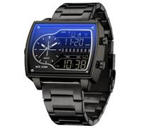 findtime Reloj de pulsera para hombre, rectangular, retro, lujoso, digital, analógico, cuarzo, clásico, informal, tres zonas horarias, resistente al agua, luminoso, esfera grande para hombres, color