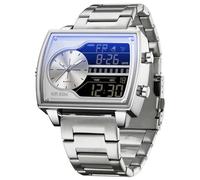 findtime Reloj de pulsera para hombre, rectangular, retro, lujoso, digital, analógico, cuarzo, clásico, informal, tres zonas horarias, resistente al agua, luminoso, esfera grande para hombres, color