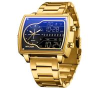 findtime Reloj de pulsera para hombre, rectangular, retro, lujoso, digital, analógico, cuarzo, clásico, informal, tres zonas horarias, resistente al agua, luminoso, esfera grande para hombres, color