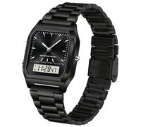 findtime Reloj de pulsera unisex analógico, digital, retro, reloj de cuarzo, resistente al agua, iluminación con fecha, alarma, cronómetro, reloj de mujer, reloj vintage y elegante, Negro , Retro